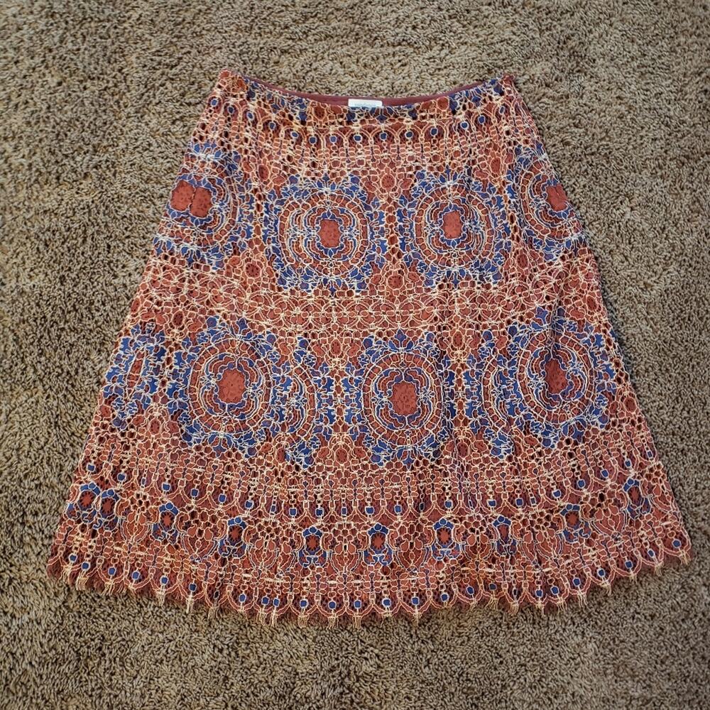 Sundance Anthro elisa midi aline lace skirt boho western scalloped M